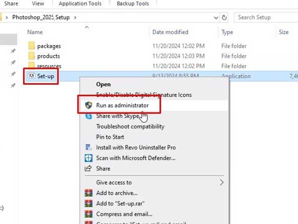Chuột phải vào file Setup