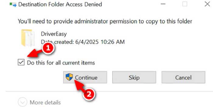 Tích vào “Do this for all current items” và nhấn Continue